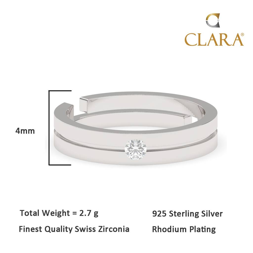 Clara 925 Sterling Silver Adjustable Rhodium Plated Swiss Zirconia Magnus Band Ring For Men & Boys : CSMR11