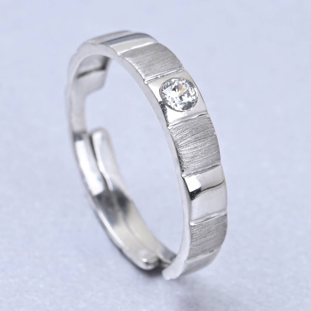 Clara 925 Sterling Silver Adjustable Matte Finish Rhodium Plated Neel Band Ring For Men & Boys : CSMR12