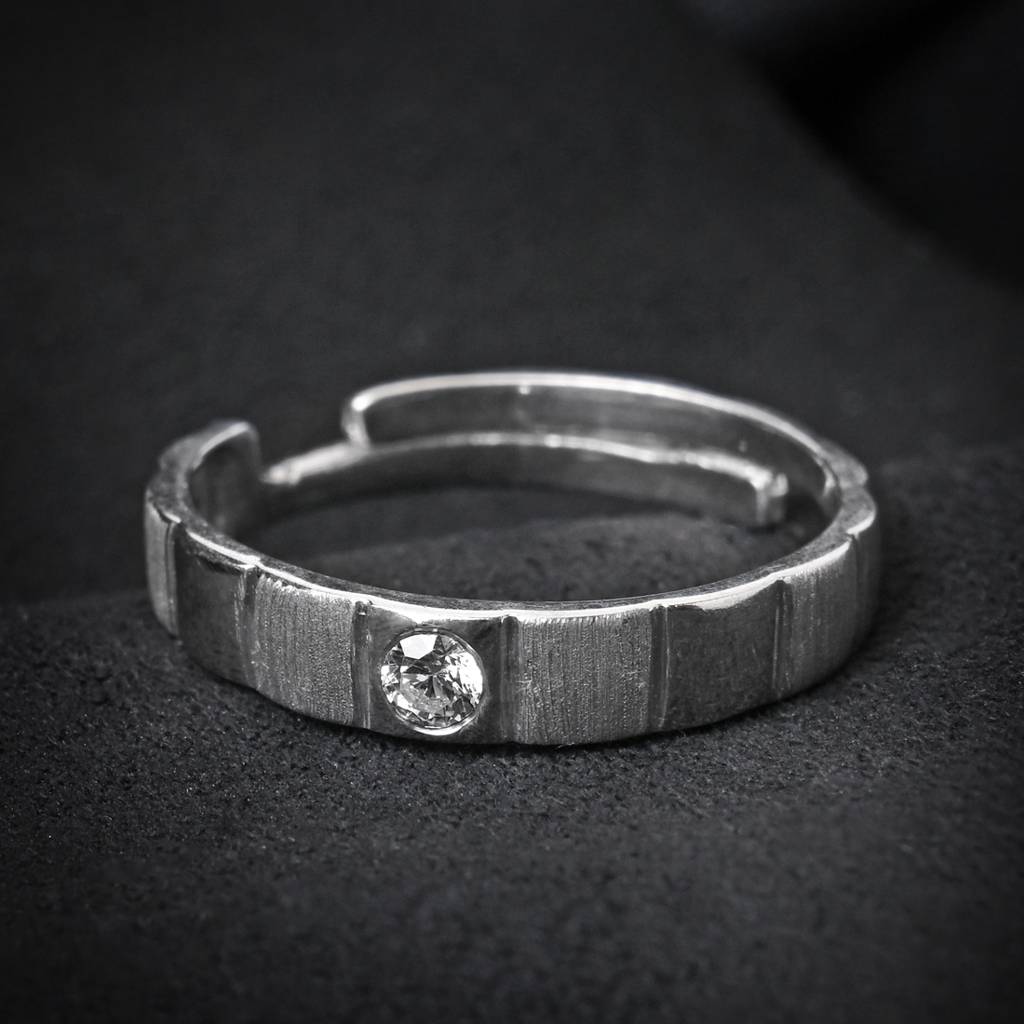 Clara 925 Sterling Silver Adjustable Matte Finish Rhodium Plated Neel Band Ring For Men & Boys : CSMR12