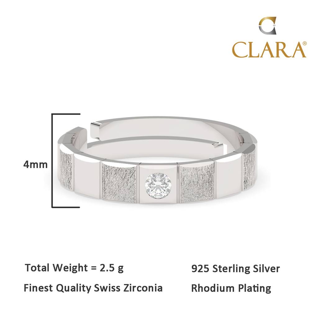 Clara 925 Sterling Silver Adjustable Matte Finish Rhodium Plated Neel Band Ring For Men & Boys : CSMR12