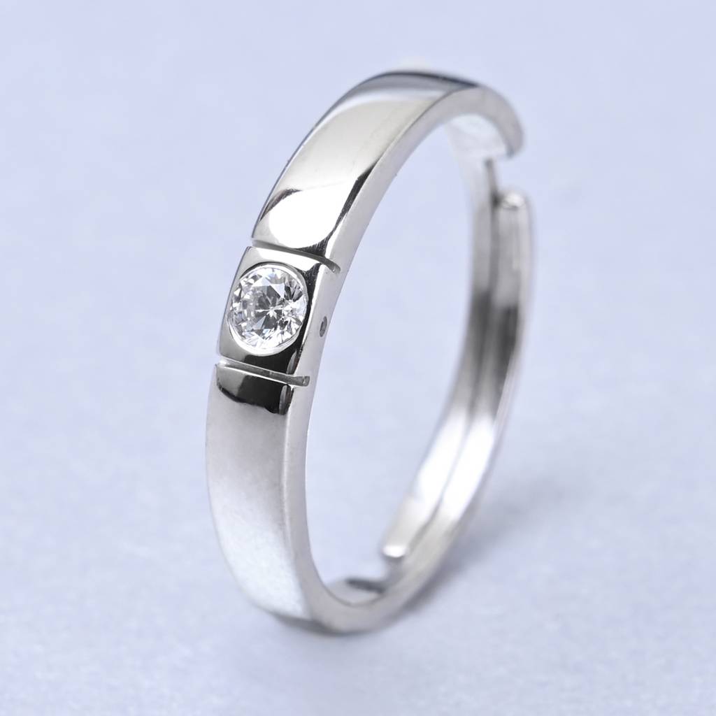 Clara 925 Sterling Silver Adjustable Rhodium Plated Swiss Zirconia Elias Band Ring For Men & Boys : CSMR14