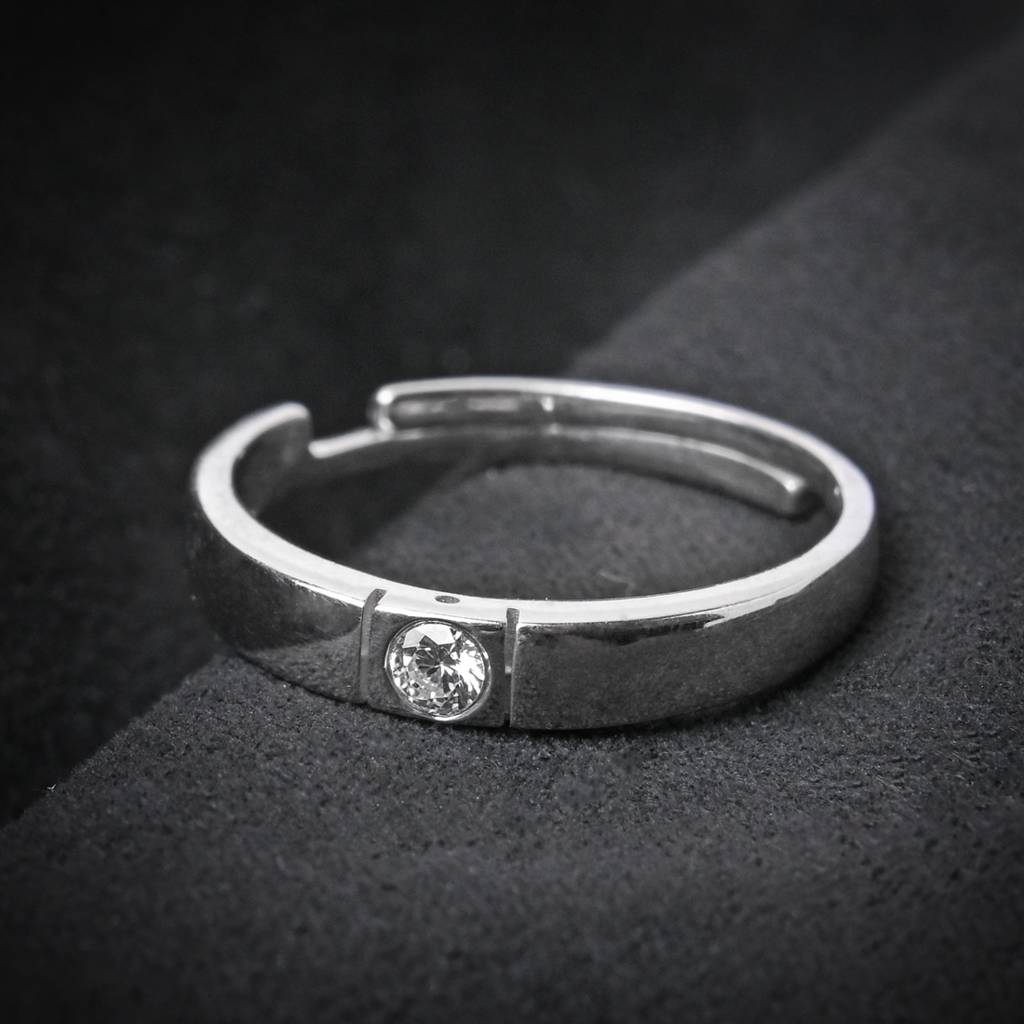 Clara 925 Sterling Silver Adjustable Rhodium Plated Swiss Zirconia Elias Band Ring For Men & Boys : CSMR14