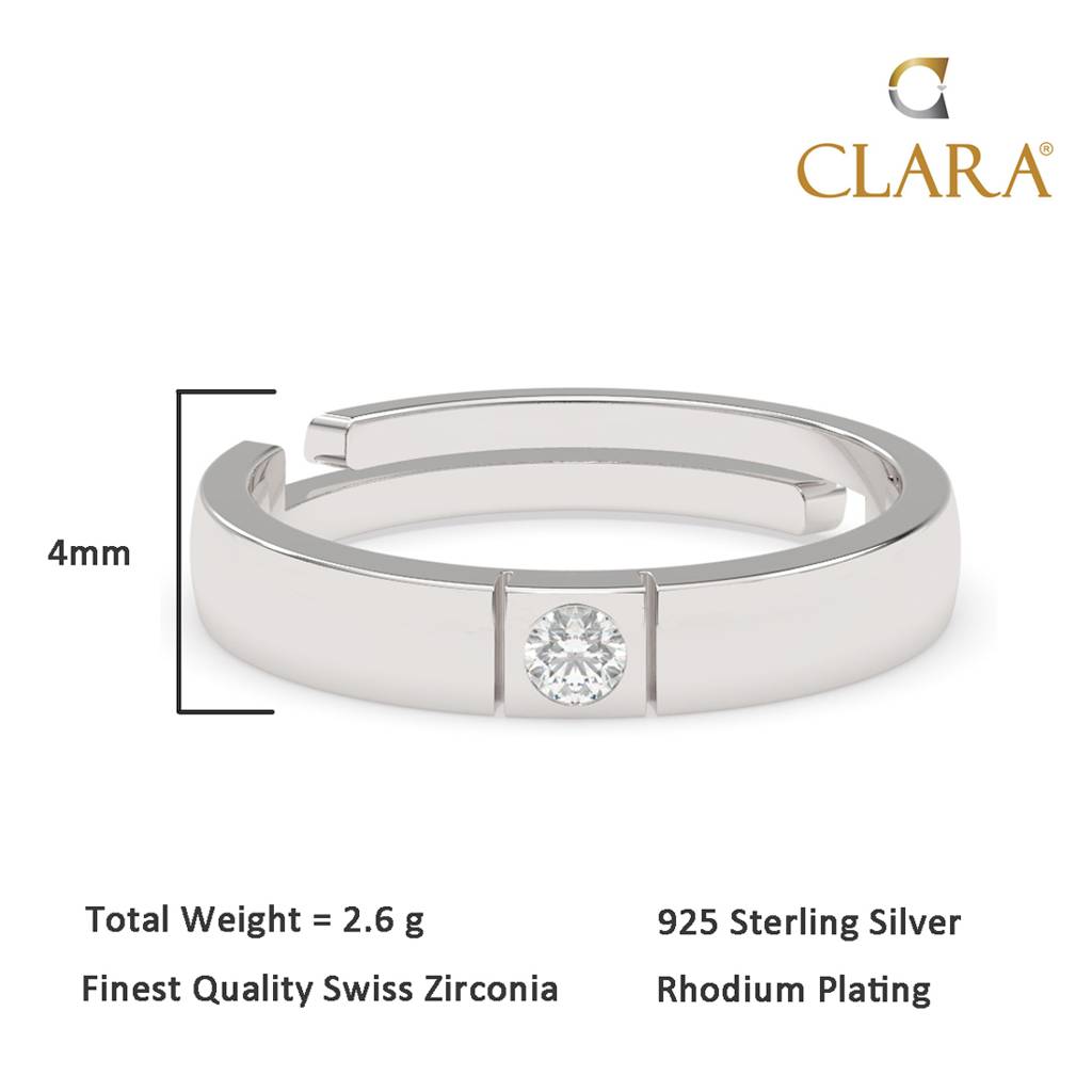 Clara 925 Sterling Silver Adjustable Rhodium Plated Swiss Zirconia Elias Band Ring For Men & Boys : CSMR14