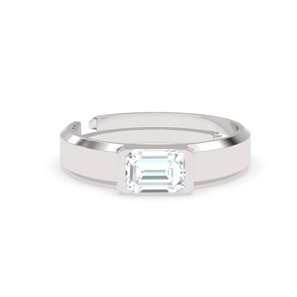 Clara 925 Sterling Silver Adjustable Rhodium Plated Swiss Zirconia Octagon Band Ring For Men & Boys : CSMR15