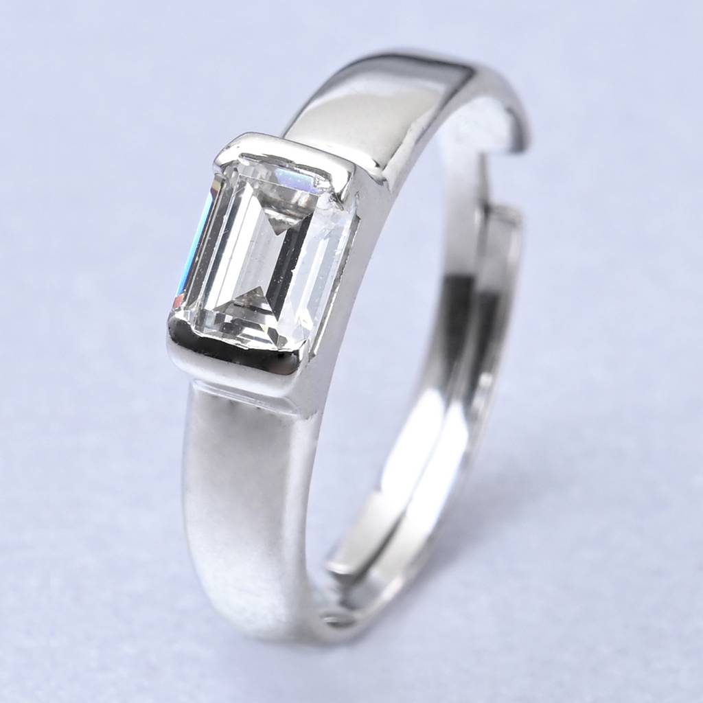 Clara 925 Sterling Silver Adjustable Rhodium Plated Swiss Zirconia Octagon Band Ring For Men & Boys : CSMR15