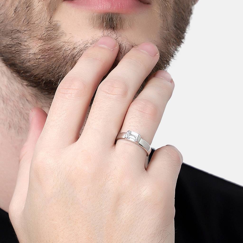 Clara 925 Sterling Silver Adjustable Rhodium Plated Swiss Zirconia Octagon Band Ring For Men & Boys : CSMR15