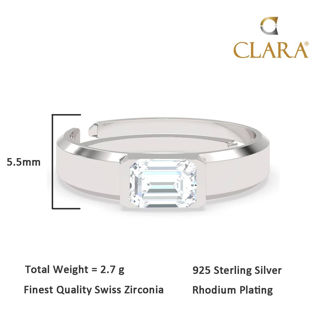 Clara 925 Sterling Silver Adjustable Rhodium Plated Swiss Zirconia Octagon Band Ring For Men & Boys : CSMR15