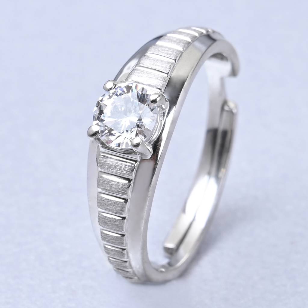 Clara 925 Sterling Silver Adjustable Matte Finish Swiss Zirconia Step Band Ring For Men & Boys : CSMR17