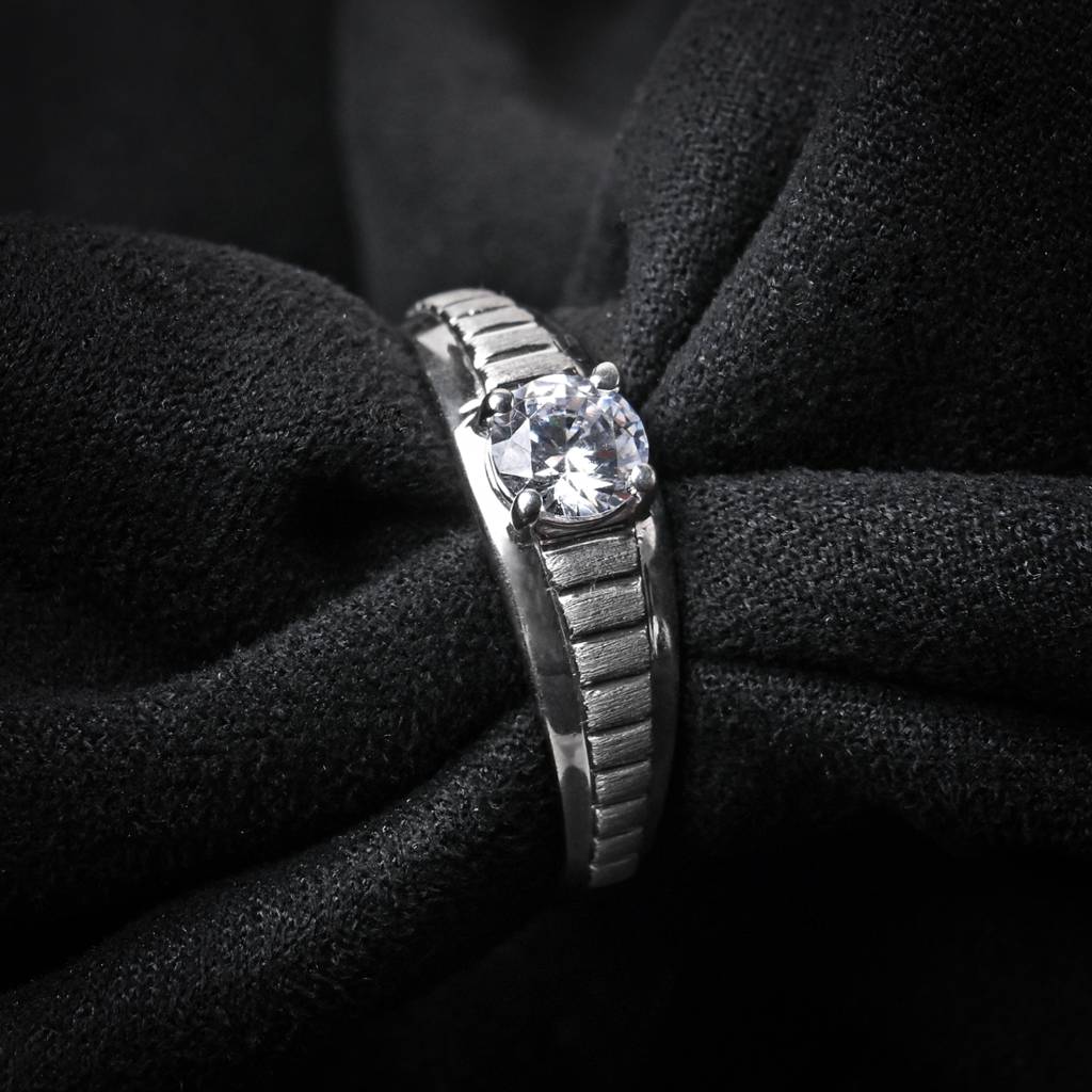 Clara 925 Sterling Silver Adjustable Matte Finish Swiss Zirconia Step Band Ring For Men & Boys : CSMR17