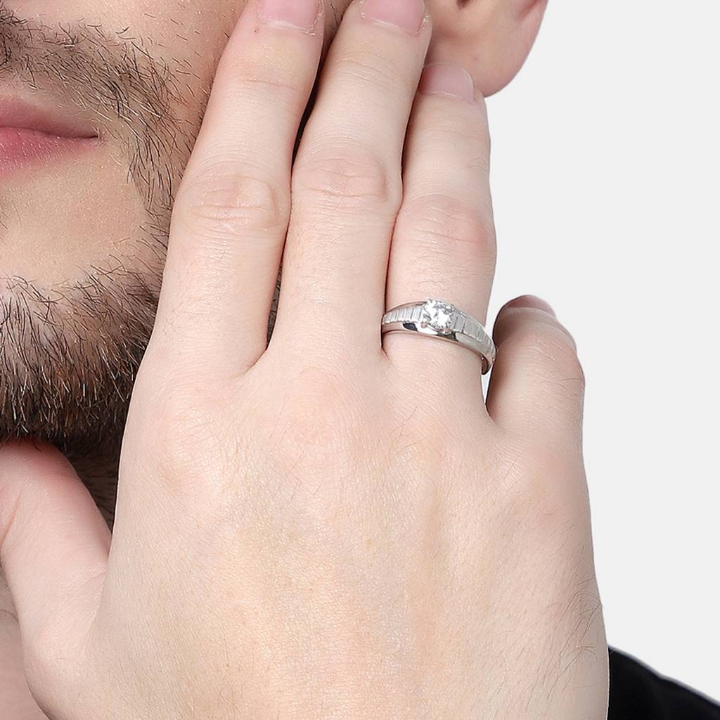 Clara 925 Sterling Silver Adjustable Matte Finish Swiss Zirconia Step Band Ring For Men & Boys : CSMR17