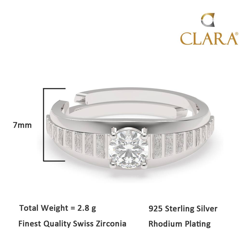 Clara 925 Sterling Silver Adjustable Matte Finish Swiss Zirconia Step Band Ring For Men & Boys : CSMR17