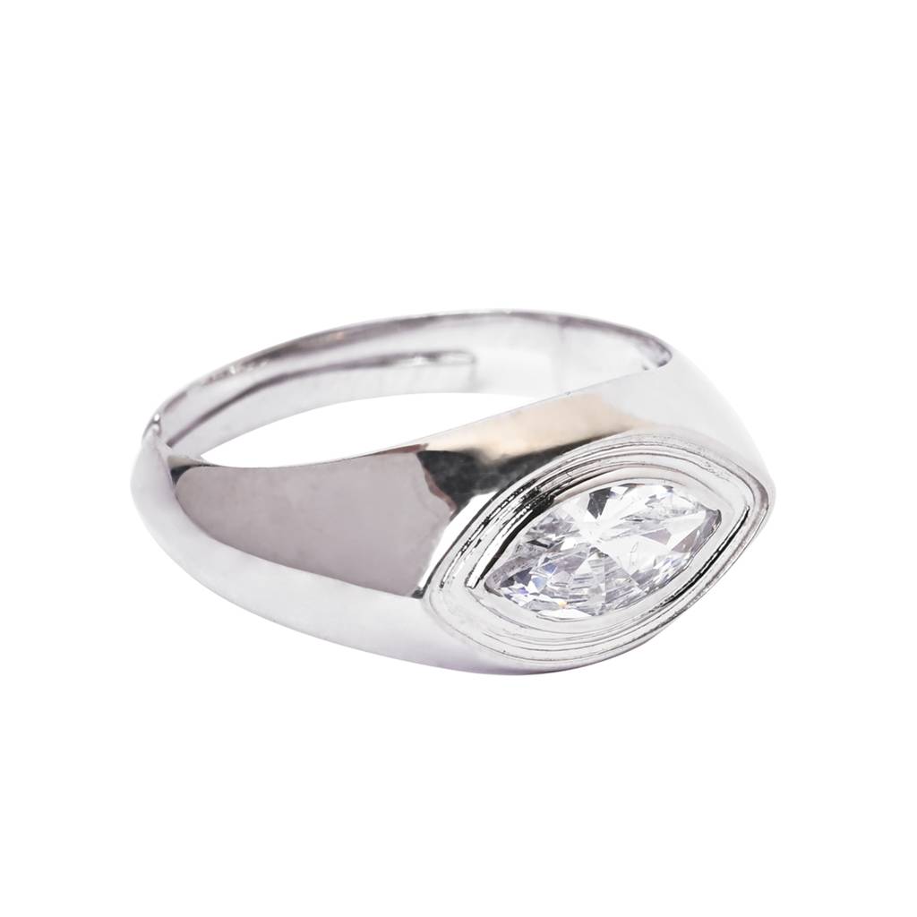 Clara 925 Sterling Silver Adjustable Rhodium Plated Swiss Zirconia Marquise Band Ring For Men & Boys : CSMR18