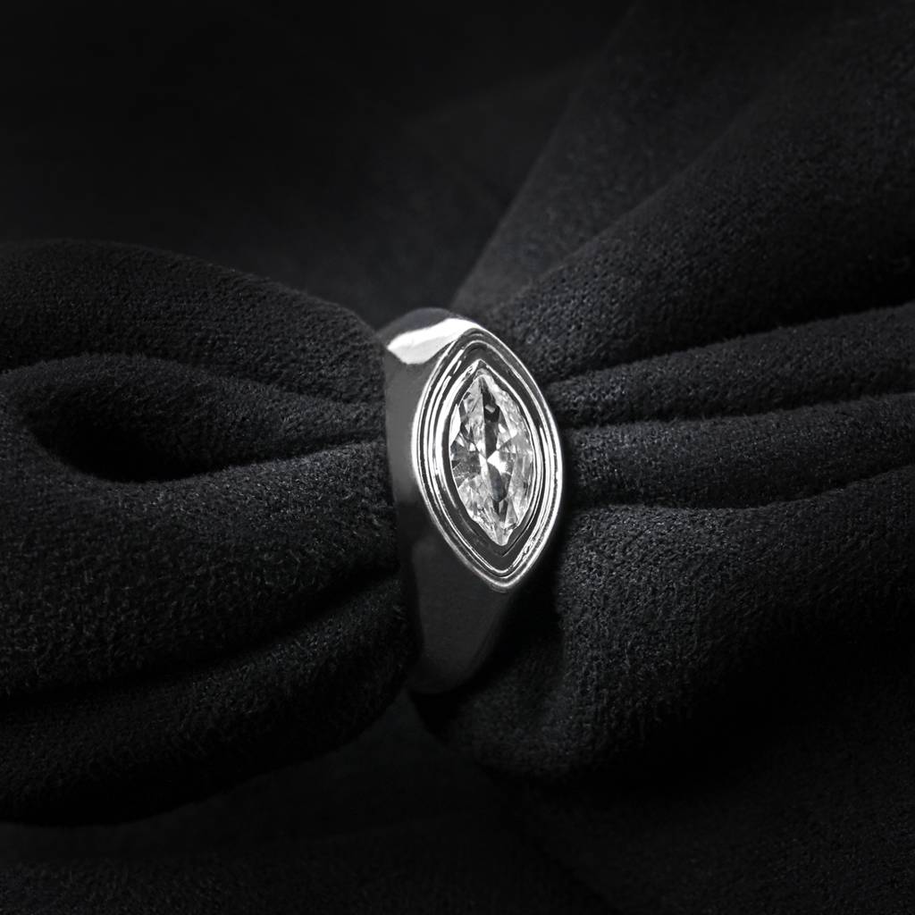 Clara 925 Sterling Silver Adjustable Rhodium Plated Swiss Zirconia Marquise Band Ring For Men & Boys : CSMR18