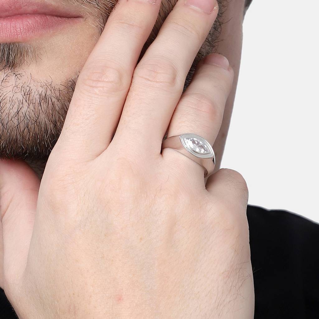 Clara 925 Sterling Silver Adjustable Rhodium Plated Swiss Zirconia Marquise Band Ring For Men & Boys : CSMR18