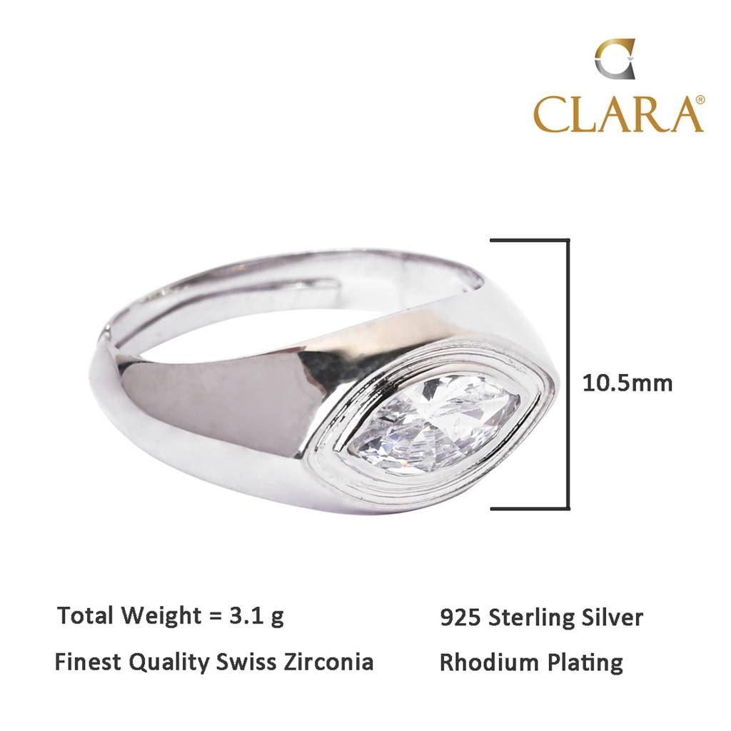 Clara 925 Sterling Silver Adjustable Rhodium Plated Swiss Zirconia Marquise Band Ring For Men & Boys : CSMR18