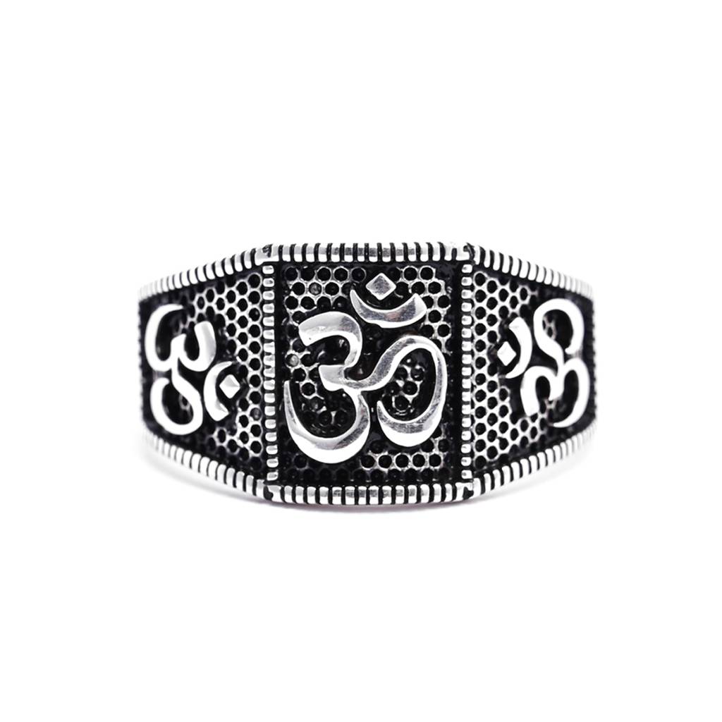 Clara 925 Silver Om Oxidised Religious Size Adjustable Men Ring For Men & Boys : CSMR19