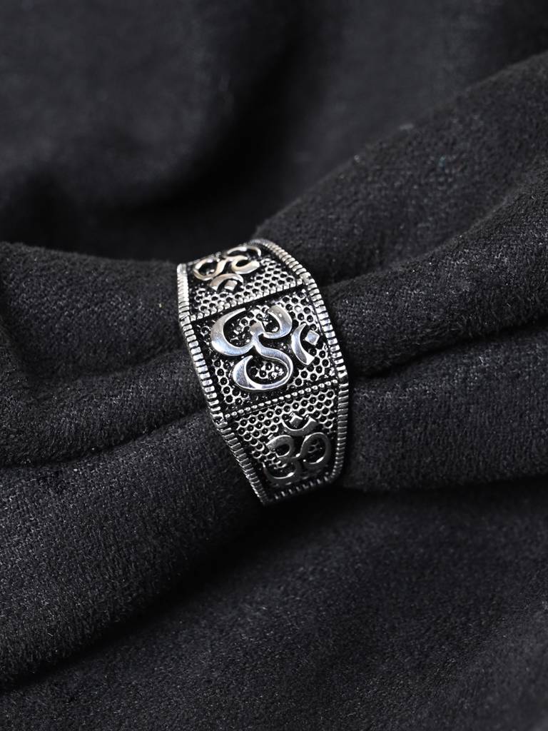 Clara 925 Silver Om Oxidised Religious Size Adjustable Men Ring For Men & Boys : CSMR19