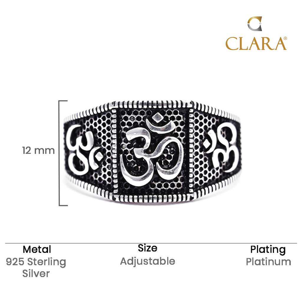 Clara 925 Silver Om Oxidised Religious Size Adjustable Men Ring For Men & Boys : CSMR19