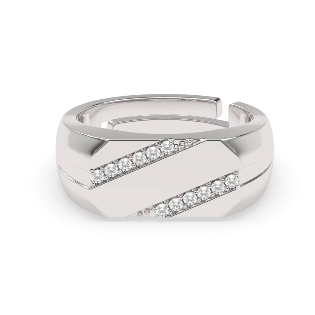Clara 925 Sterling Silver Adjustable Rhodium Plated Swiss Zirconia Boaz Band Ring For Men & Boys : CSMR1