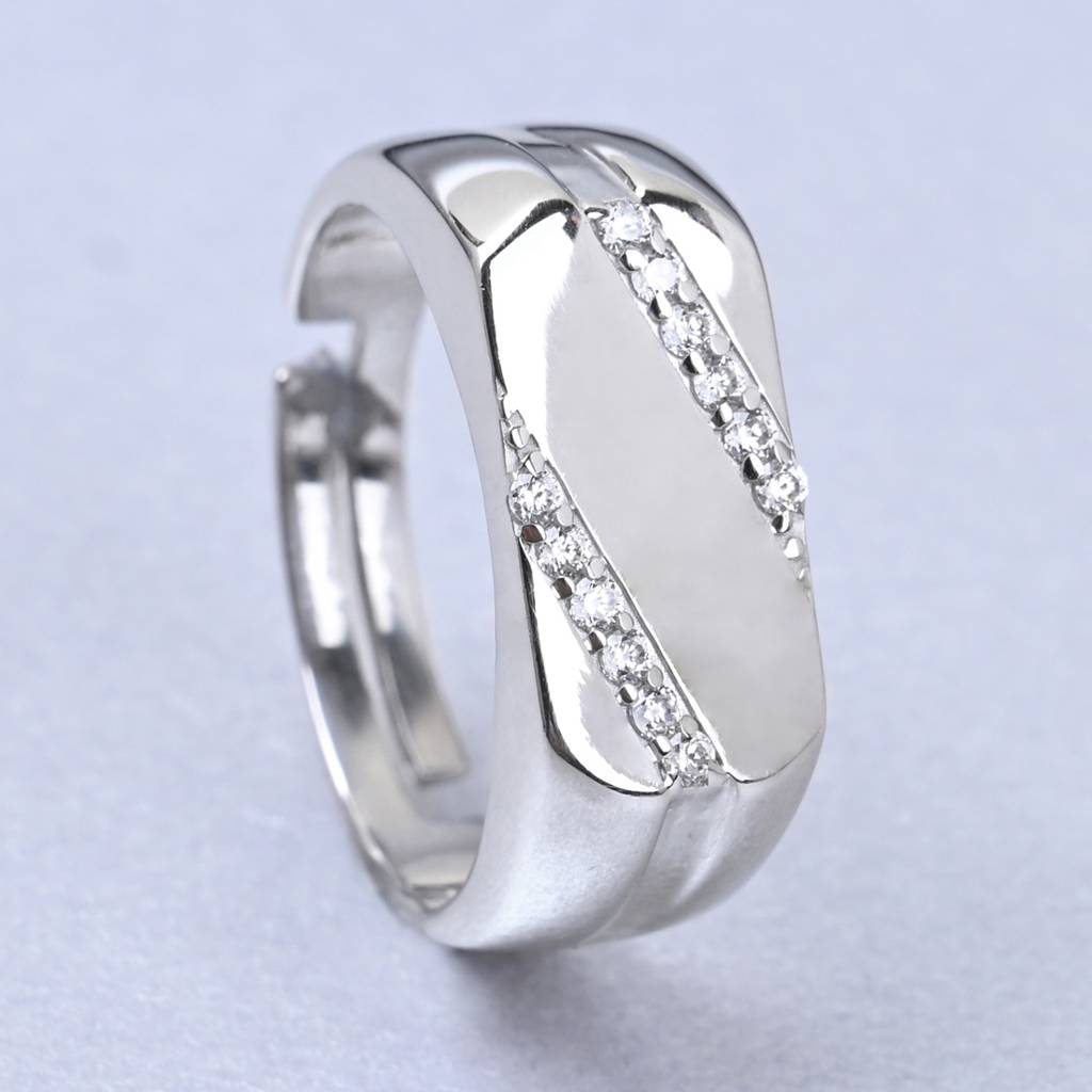 Clara 925 Sterling Silver Adjustable Rhodium Plated Swiss Zirconia Boaz Band Ring For Men & Boys : CSMR1