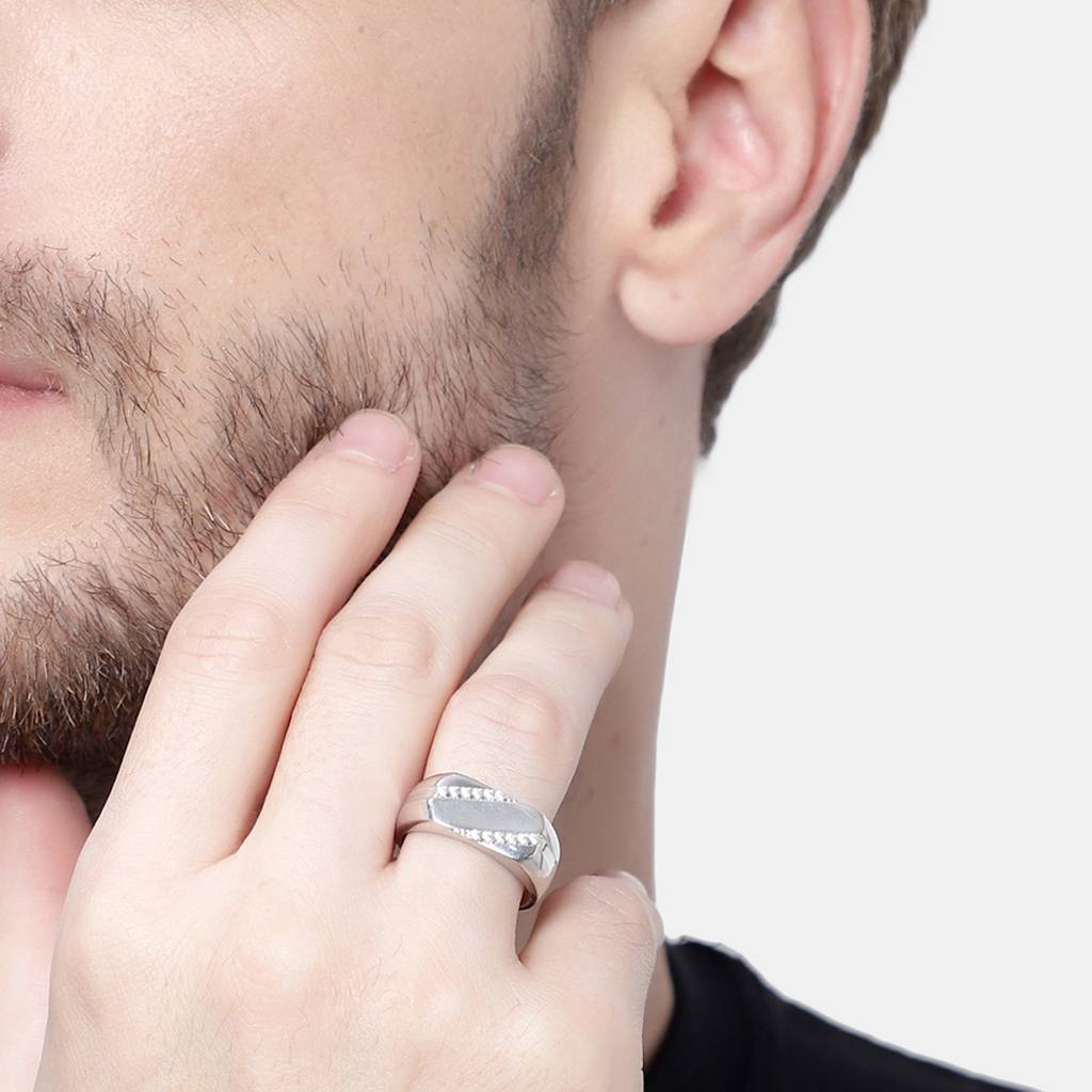 Clara 925 Sterling Silver Adjustable Rhodium Plated Swiss Zirconia Boaz Band Ring For Men & Boys : CSMR1