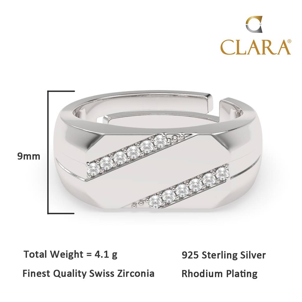 Clara 925 Sterling Silver Adjustable Rhodium Plated Swiss Zirconia Boaz Band Ring For Men & Boys : CSMR1