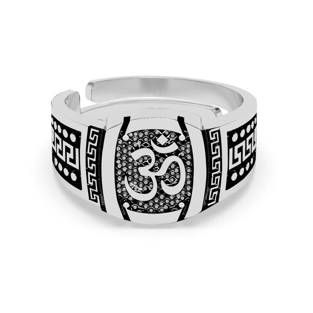 Clara 925 Silver Om Oxidised Religious Size Adjustable Classic Men Ring For Men & Boys : CSMR20