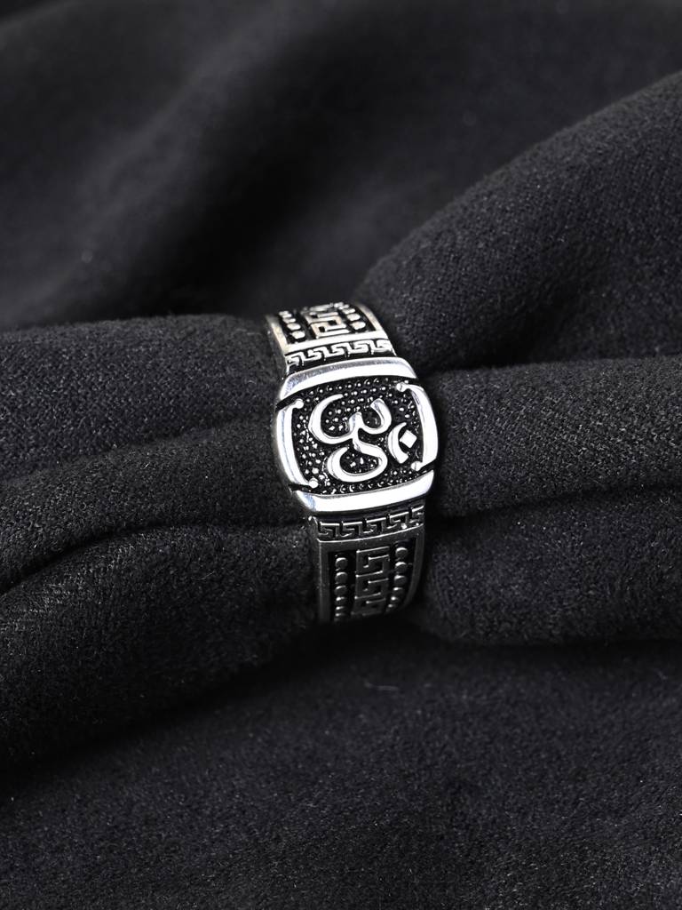 Clara 925 Silver Om Oxidised Religious Size Adjustable Classic Men Ring For Men & Boys : CSMR20