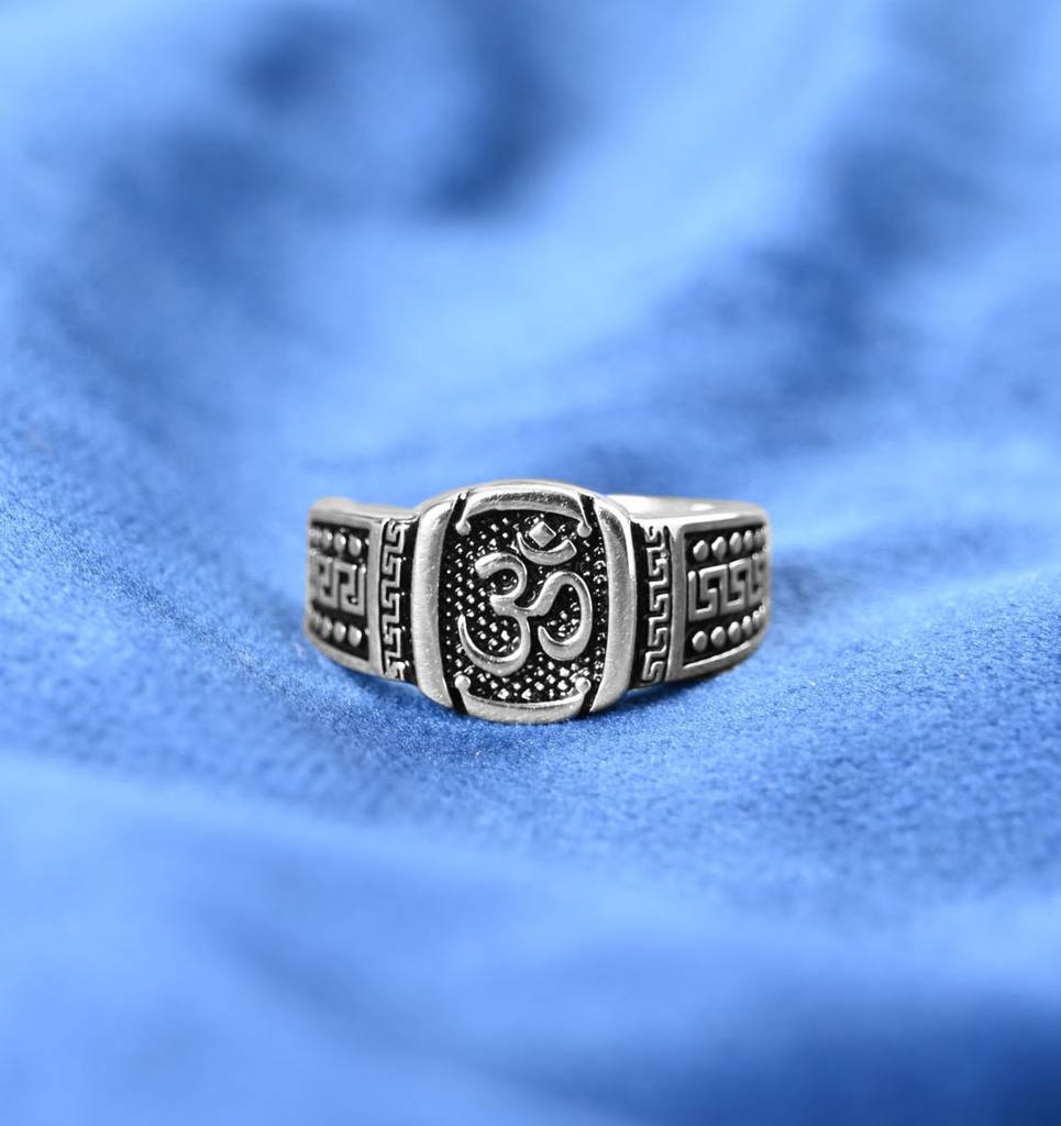 Clara 925 Silver Om Oxidised Religious Size Adjustable Classic Men Ring For Men & Boys : CSMR20