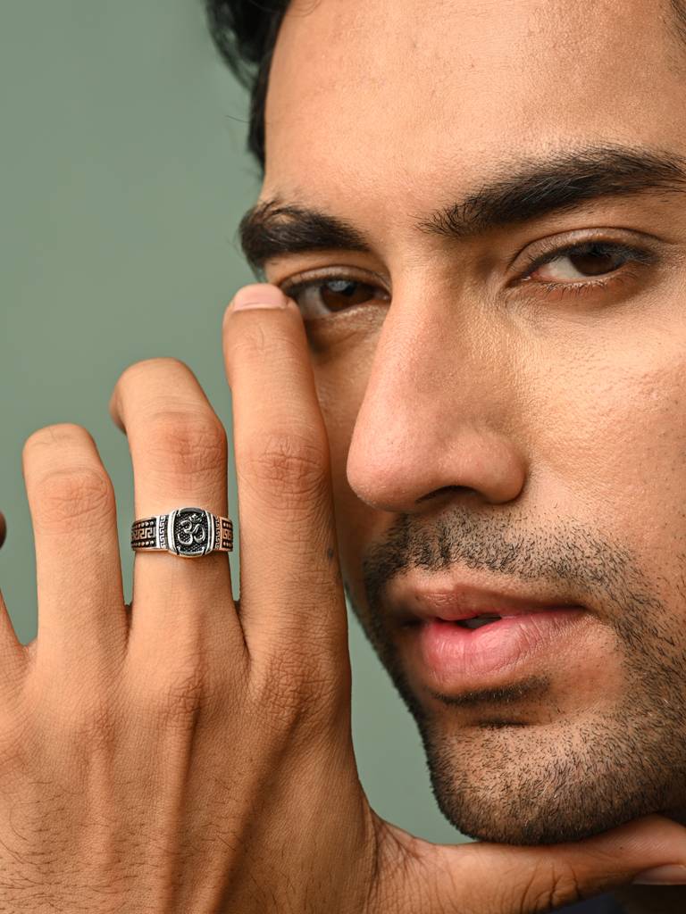 Clara 925 Silver Om Oxidised Religious Size Adjustable Classic Men Ring For Men & Boys : CSMR20