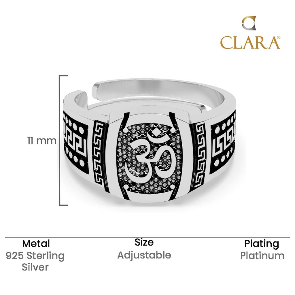 Clara 925 Silver Om Oxidised Religious Size Adjustable Classic Men Ring For Men & Boys : CSMR20
