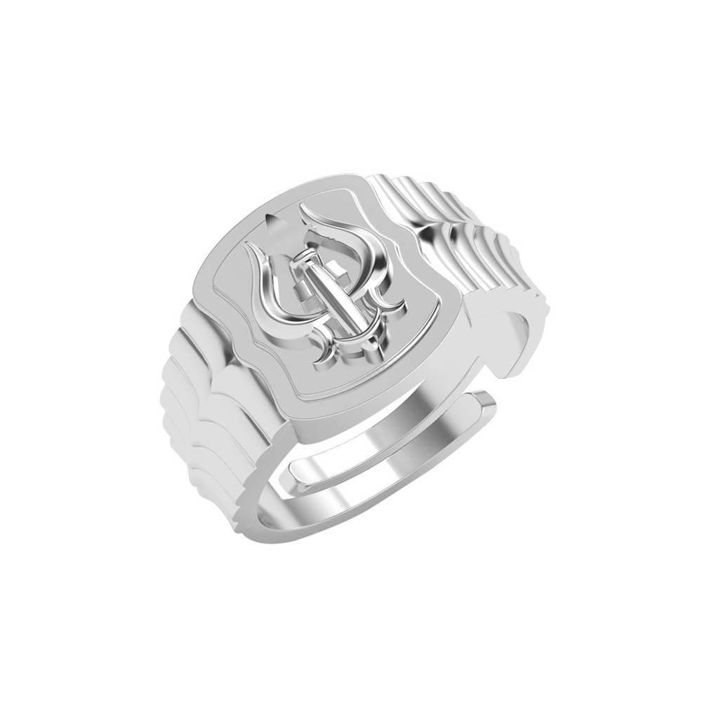 Clara 925 Silver Platinum Plated Trishul Religious Size Adjustable Men Ring For Men & Boys : CSMR21