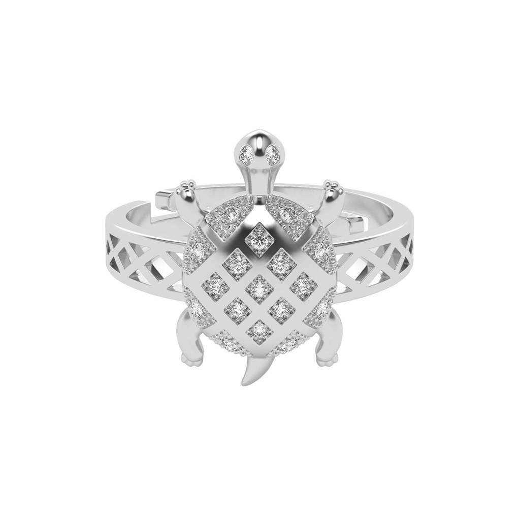 Clara 925 Silver Size Adjustable Platinum Plated Swiss Zirconia Good Luck Tortoise Turtle Men Ring For Men & Boys : CSMR23