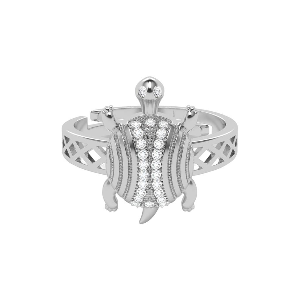 Clara 925 Silver Size Adjustable Platinum Plated Swiss Zirconia Lucky Tortoise Turtle Men Ring For Men & Boys : CSMR24