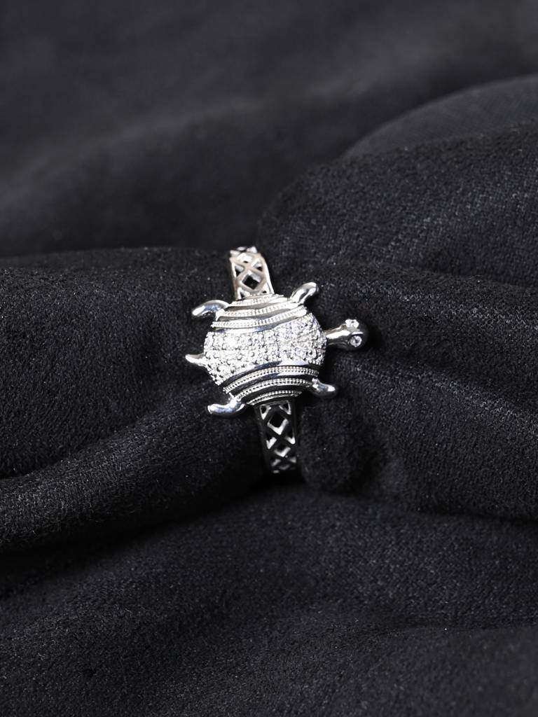 Clara 925 Silver Size Adjustable Platinum Plated Swiss Zirconia Lucky Tortoise Turtle Men Ring For Men & Boys : CSMR24