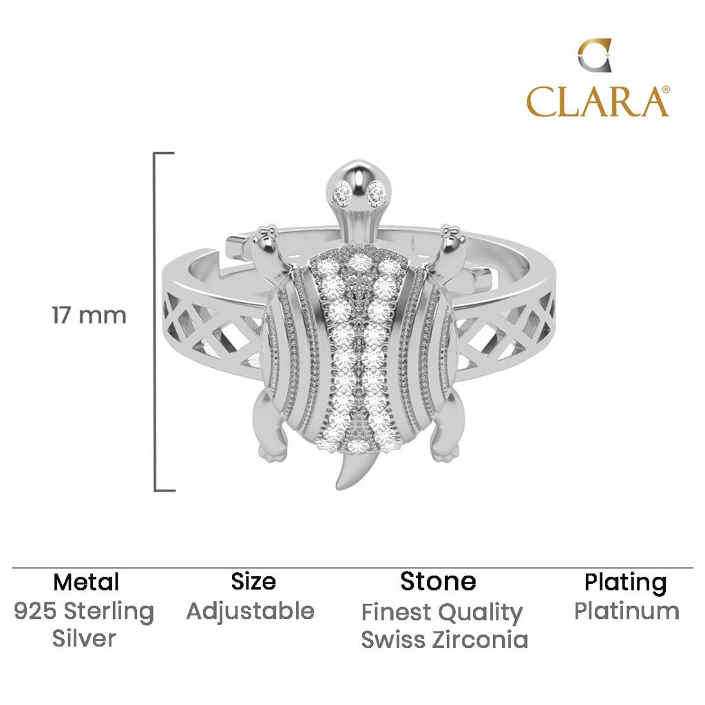 Clara 925 Silver Size Adjustable Platinum Plated Swiss Zirconia Lucky Tortoise Turtle Men Ring For Men & Boys : CSMR24