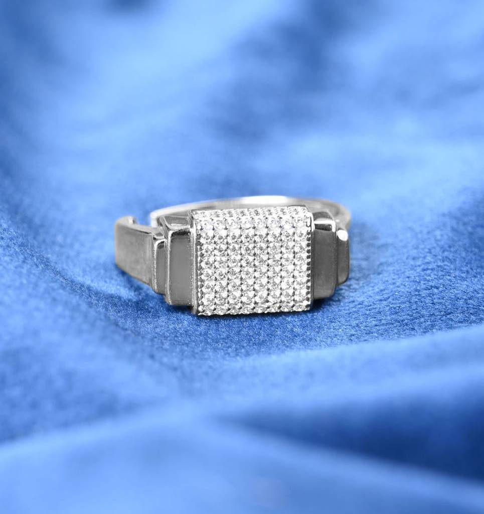 Clara 925 Silver Size Adjustable Platinum Plated Swiss Zirconia Magnus Men Ring For Men & Boys : CSMR25
