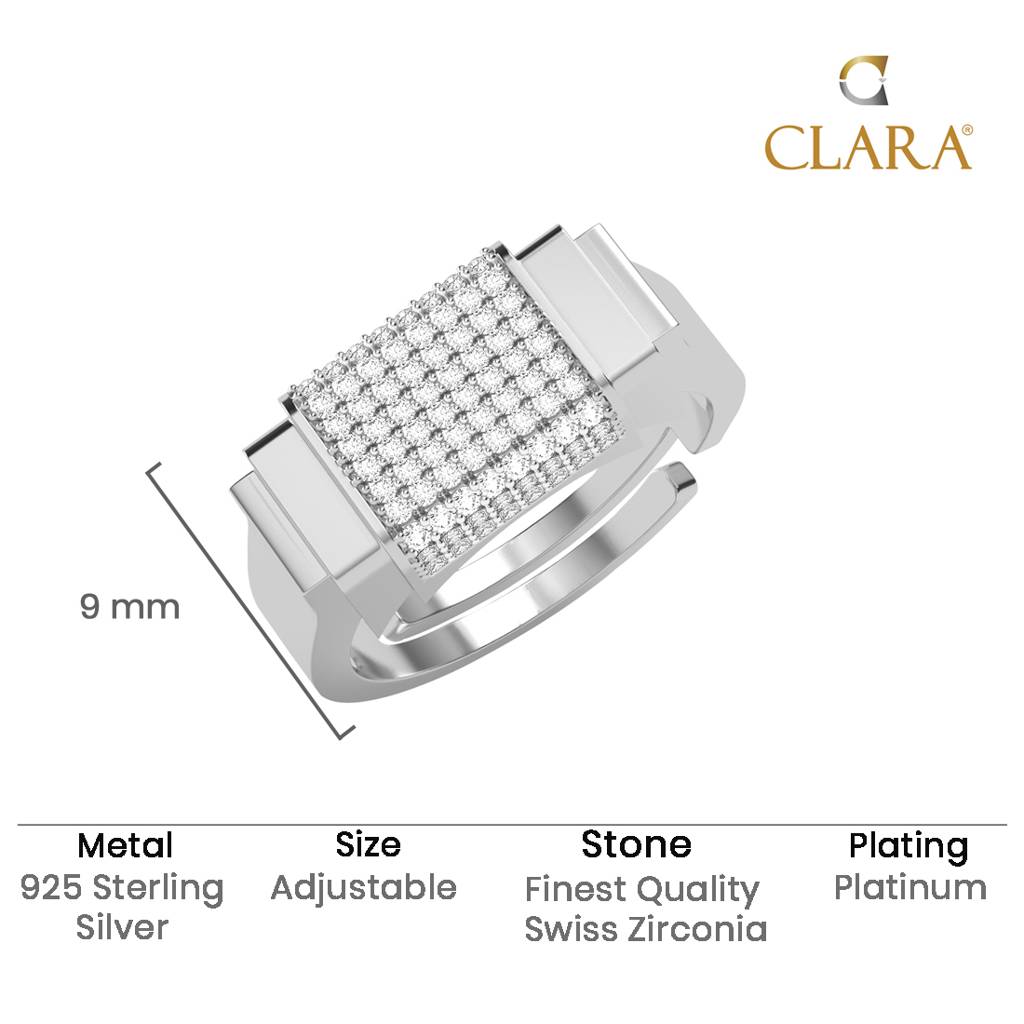 Clara 925 Silver Size Adjustable Platinum Plated Swiss Zirconia Magnus Men Ring For Men & Boys : CSMR25