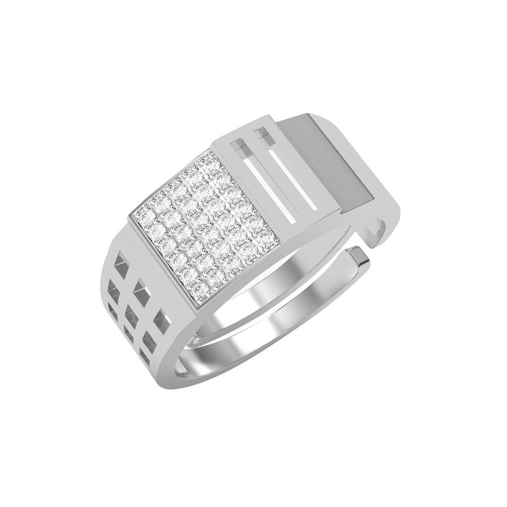 Clara 925 Silver Size Adjustable Platinum Plated Swiss Zirconia Leon Men Ring For Men & Boys : CSMR26