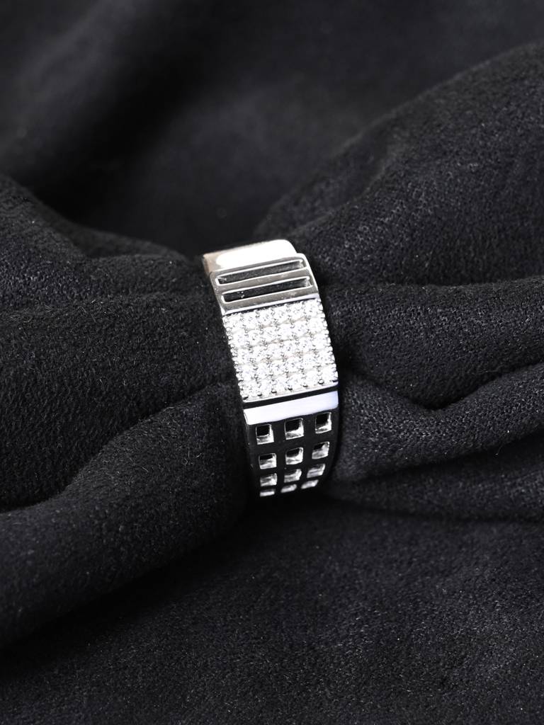 Clara 925 Silver Size Adjustable Platinum Plated Swiss Zirconia Leon Men Ring For Men & Boys : CSMR26