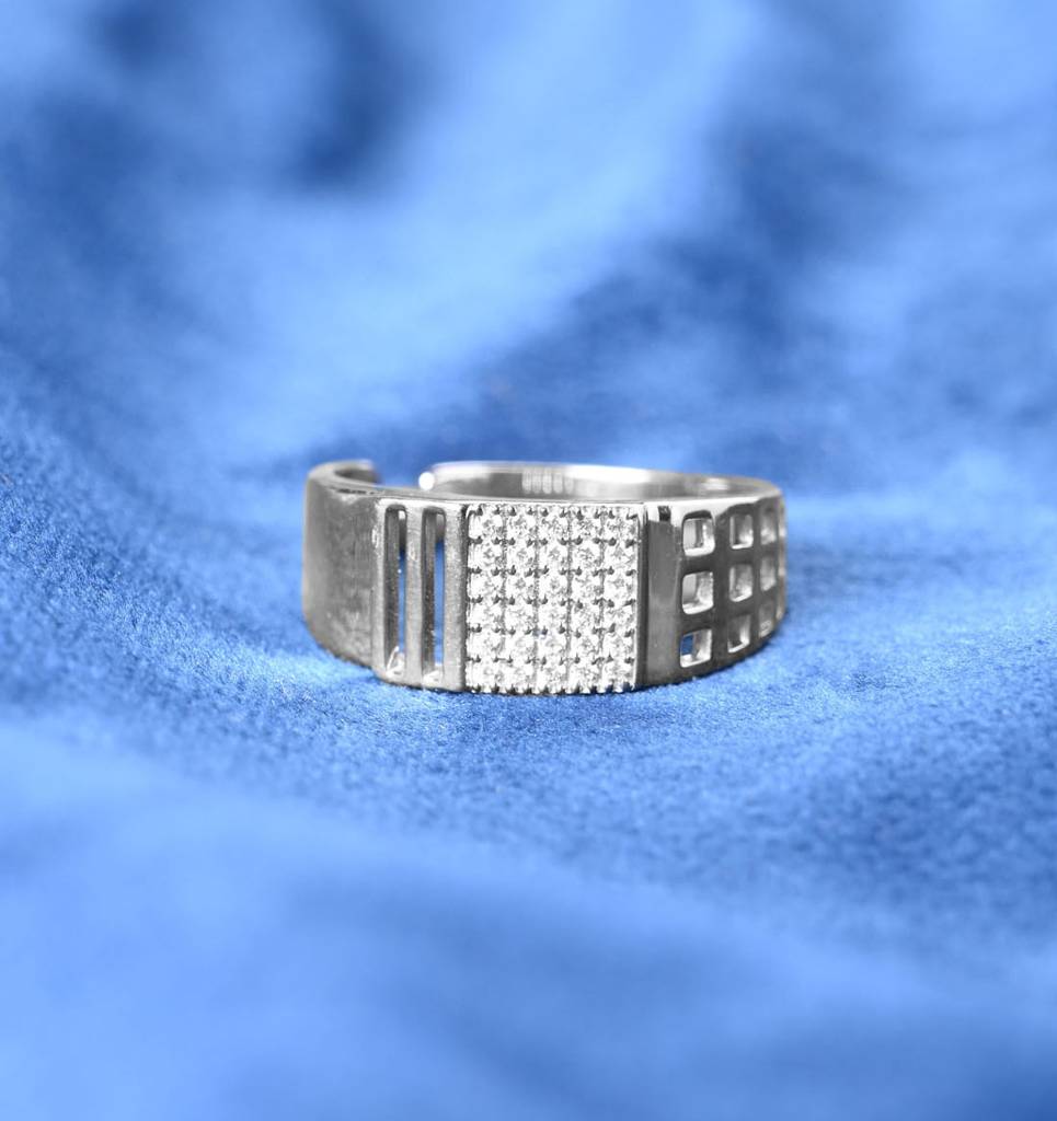 Clara 925 Silver Size Adjustable Platinum Plated Swiss Zirconia Leon Men Ring For Men & Boys : CSMR26