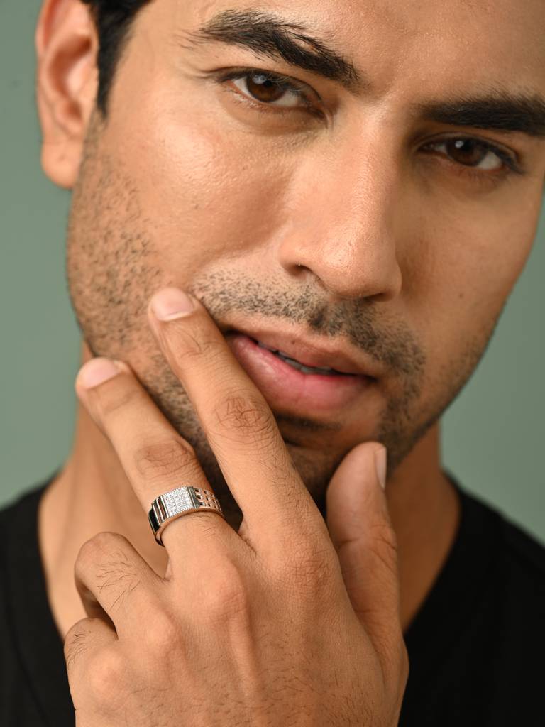 Clara 925 Silver Size Adjustable Platinum Plated Swiss Zirconia Leon Men Ring For Men & Boys : CSMR26