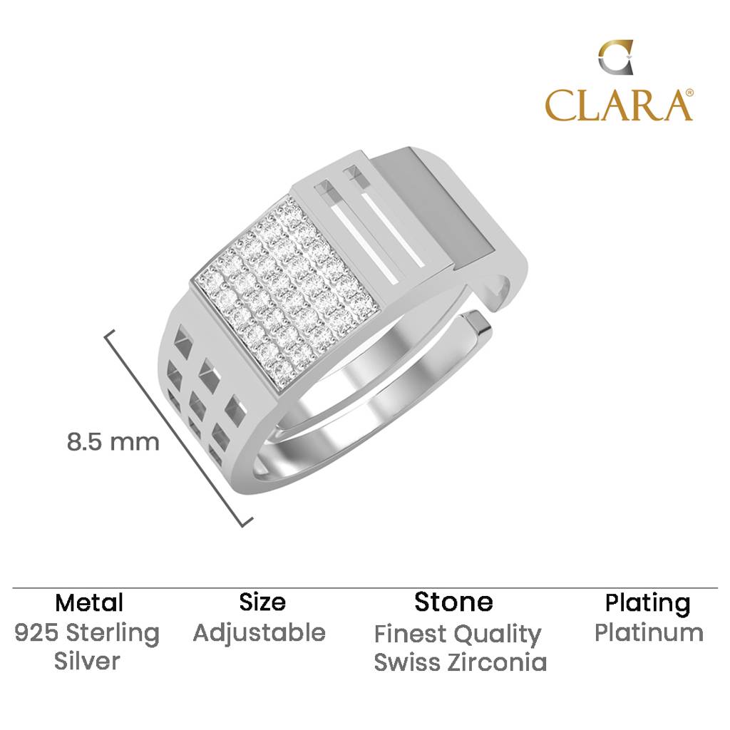 Clara 925 Silver Size Adjustable Platinum Plated Swiss Zirconia Leon Men Ring For Men & Boys : CSMR26