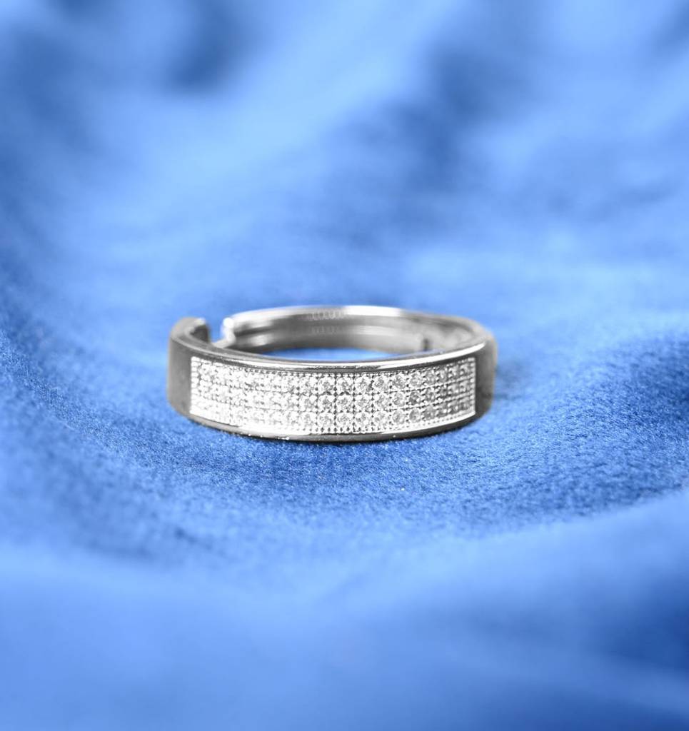 Clara 925 Silver Size Adjustable Platinum Plated Swiss Zirconia Izan Men Ring For Men & Boys : CSMR27