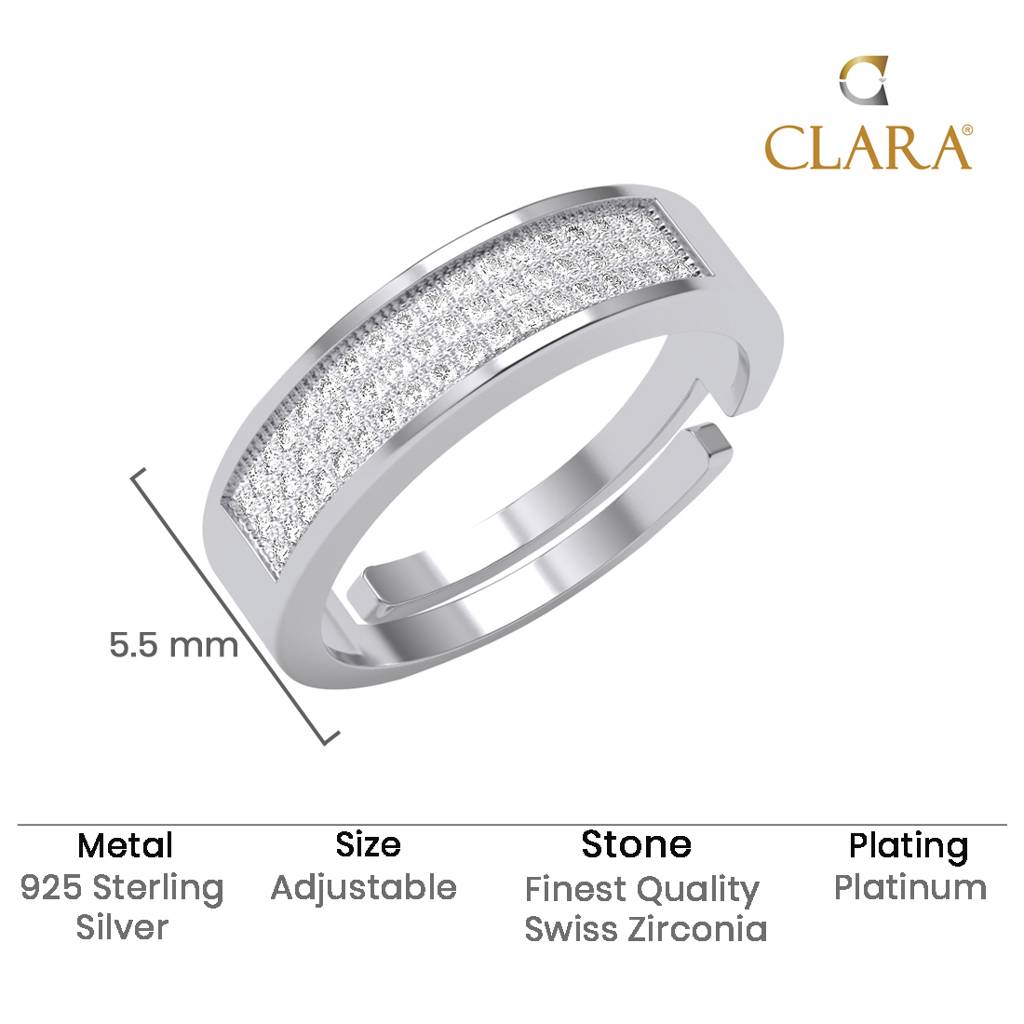 Clara 925 Silver Size Adjustable Platinum Plated Swiss Zirconia Izan Men Ring For Men & Boys : CSMR27