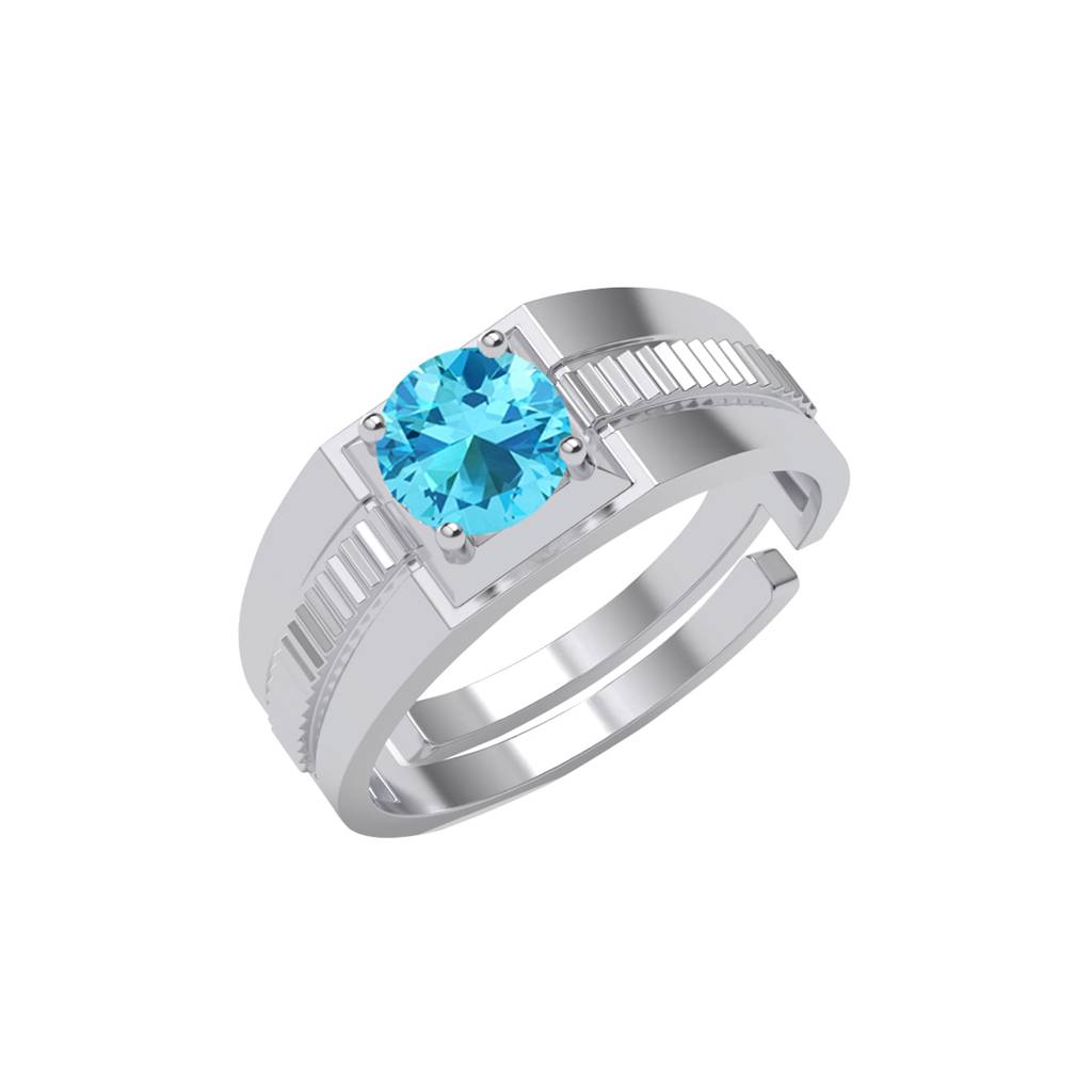 Clara 925 Silver Size Adjustable Platinum Plated Swiss Zirconia Blue Solitaire Men Ring For Men & Boys : CSMR28