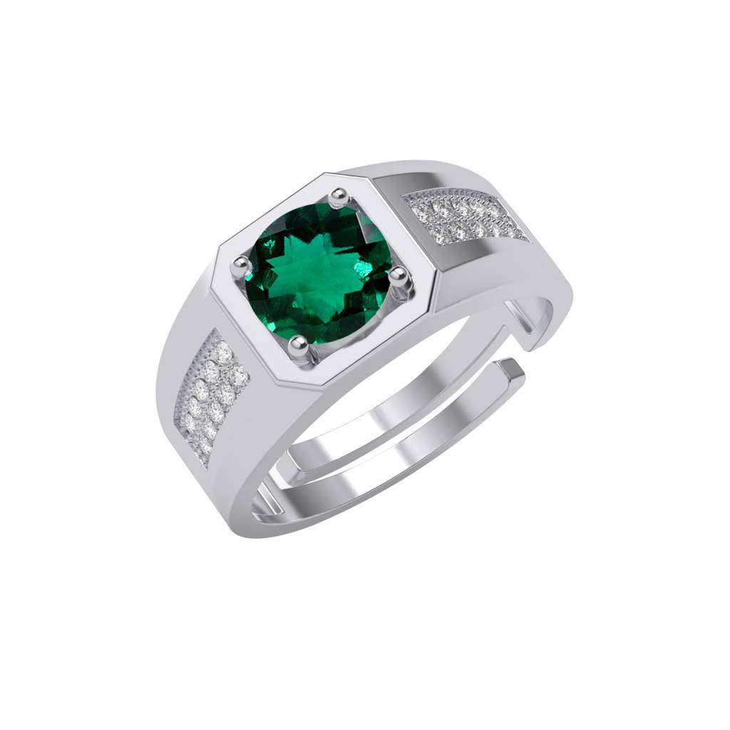 Clara 925 Silver Size Adjustable Platinum Plated Swiss Zirconia Dario Green Solitaire Men Ring For Men & Boys : CSMR29