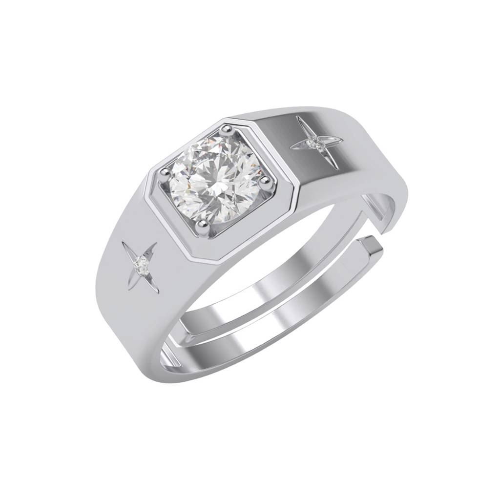 Clara 925 Silver Size Adjustable Platinum Plated Swiss Zirconia Star Solitaire Men Ring For Men & Boys : CSMR31