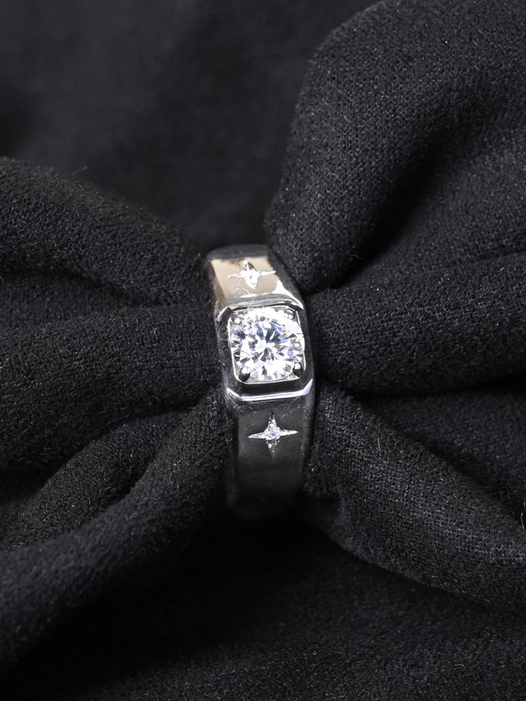 Clara 925 Silver Size Adjustable Platinum Plated Swiss Zirconia Star Solitaire Men Ring For Men & Boys : CSMR31