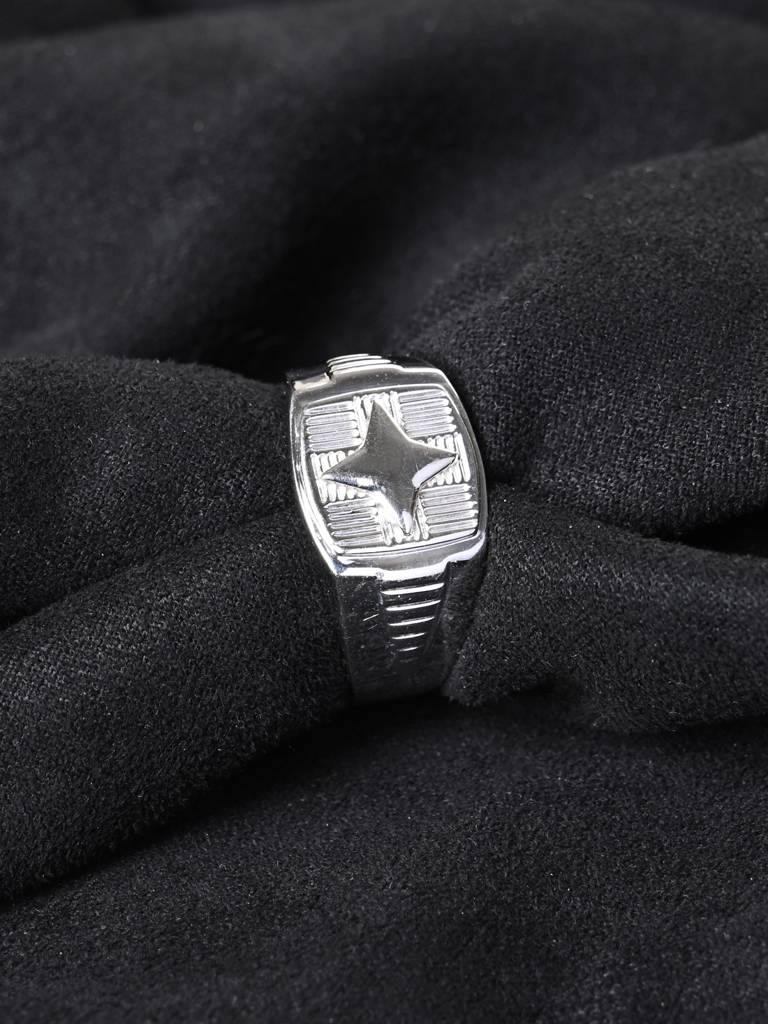 Clara 925 Silver Size Adjustable Platinum Plated Star Men Ring For Men & Boys : CSMR32